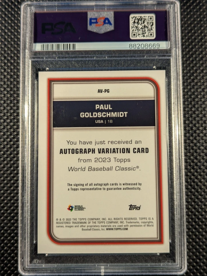 Paul Goldschmidt Auto /50 SSP Gold 2023 Topps WBC Team USA Autograph PSA 9 MINT - Image 2 of 2