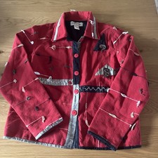 Orvis Red Handwoven Fringe Western Art-to-Wear Jacket Blazer Medium