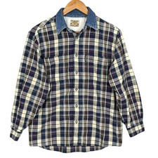 Vintage 90s Guess Plaid Flannel Denim Collar Shirt Mens L Grunge Streetwear