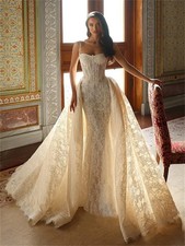 Custom Lace Corset WeddingDress for Women with Detachable Train Spaghetti Straps