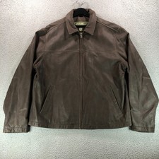 Eddie Bauer Leather Jacket Adult 2XL Tall Brown Genuine Bomber Full Zip Classic