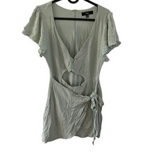 Lulus M Be a Friend Mint Green Ruffled Cutout Faux Wrap Mini Dress