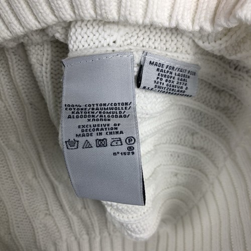 Ralph Lauren White Cable Knit 100% Cotton Jumper V Neck Women XL UK 14 - Picture 7 of 9