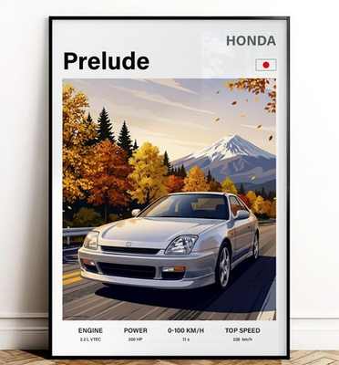 #ad #ad Honda Prelude V Poster Wall Art JDM Style Nippon Car Decor Gift for Him $23.39