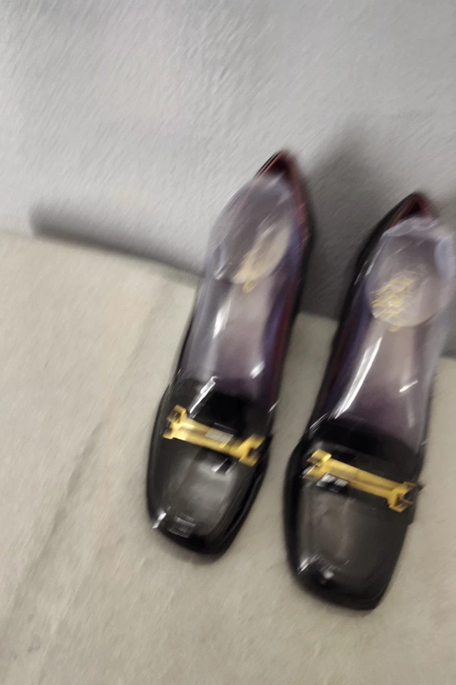 Franco Sarto Mujer Pump 10 Negro Charol Mocasín Horsebit Zapatos Tacón Bloque Foto 3 de 4