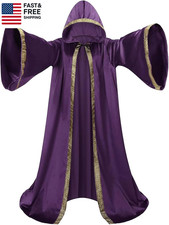 Velvet Wizard Robe Cloak with Hood Men Women, Sorcerer Renaissance Costume Medie