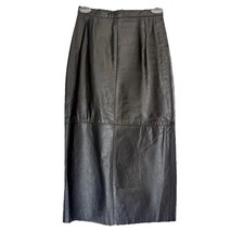 90s Phoenix Black Leather Split Midi Pencil Skirt Lined Women  s Size 6 W24 USA