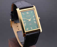 Vintage Seiko Slim Green Dial Gentlemen's Quartz Wrist Watch - FREE SHIPPING