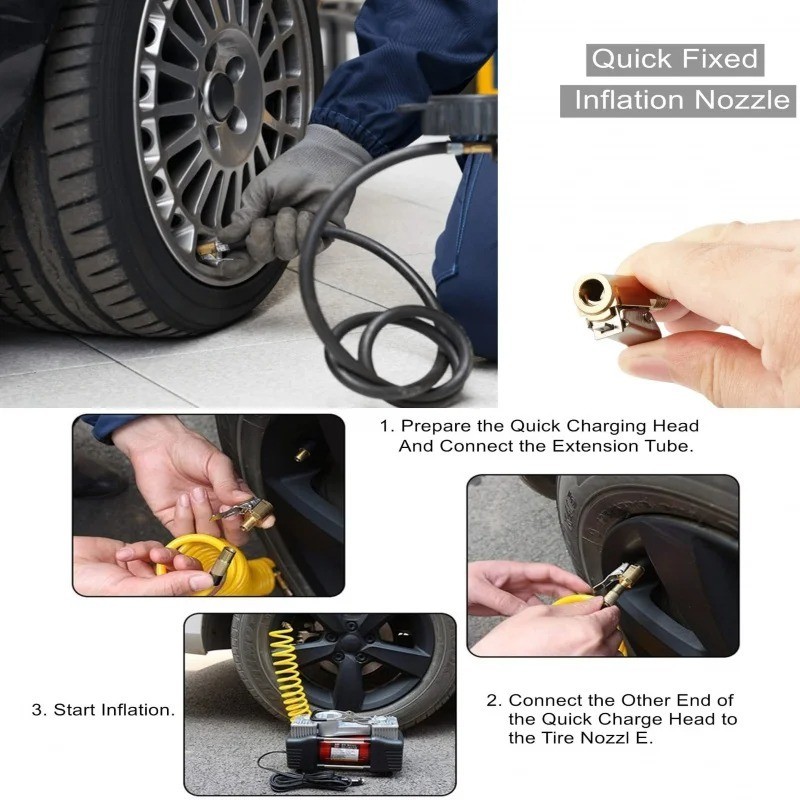 Tyre Valve Air Chuck Inflator Pump Connector Adapter Brass Clip on Car ...