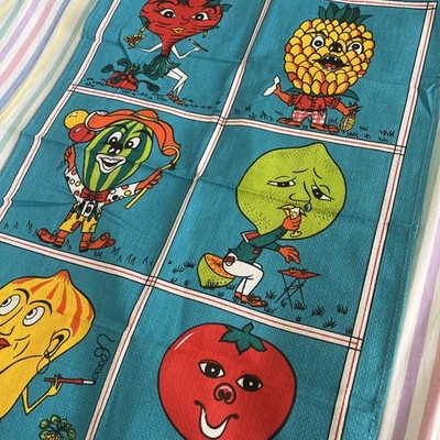 Nos Vintage 50er Jahre? Baumwolle Waffel Geschirrtuch Siebdruck Selten Neuheit Obst Gemüse 