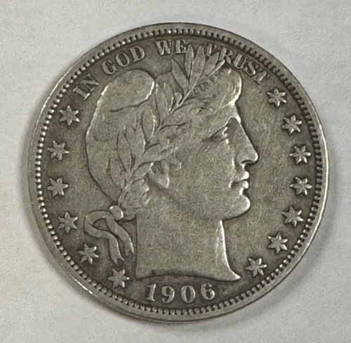1906 D Barber Half Dollar Fine - 90% Silver 50 Cent Coin, FREE SHIPPING!