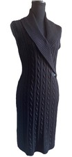Calvin Klein Sweater Dress  Medium Black Cable Knit Shawl Collar Sleeveless Sz M
