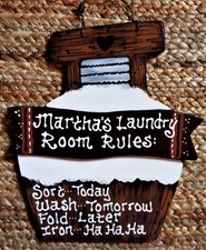 Personalize LAUNDRY ROOM RULES Name SIGN Wall Hanger Plaque Country Wood Crafts