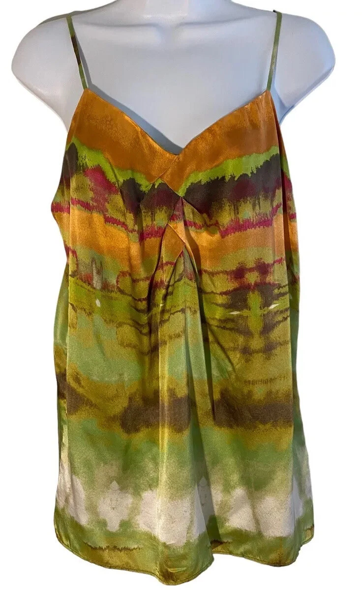 Haut Femme Banana Republic En Soie Jaune Sarcelle Imprimé Floral - Top Sans Manches XS