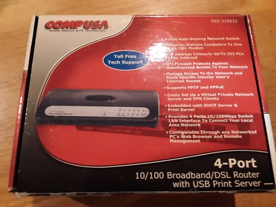 CompUSA 4-Port 10/100 Broadband/DSL Router with USB print Server