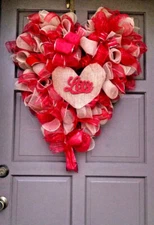 Huge Valentines Day Front Door Wreath Handmade 30" Red Heart Deco Mesh Love Sign