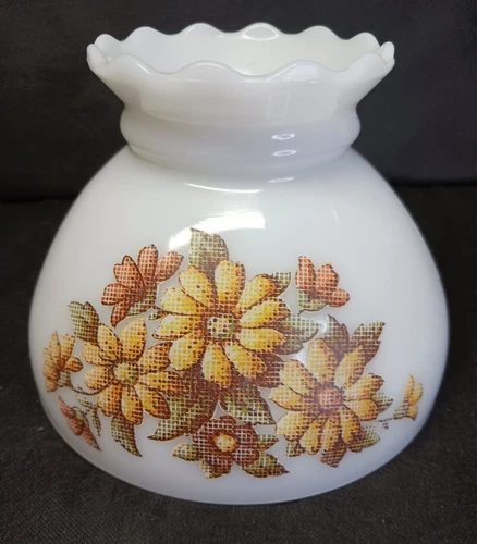 Vintage GWTW Milk Glass Lamp Shade Hurricane Quilted Patchwork 8" Diameter