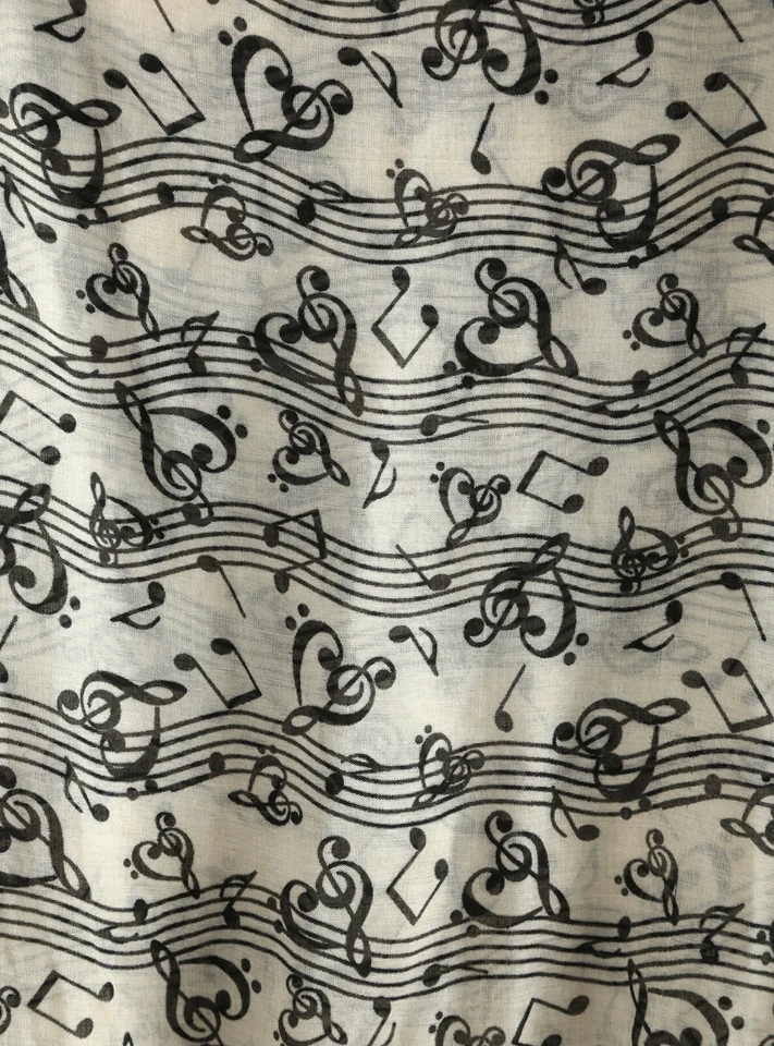 Bufanda para cuello notas corazón clave musical infinito ligera transparente negra y marfil nueva con etiquetas Foto 2 de 4