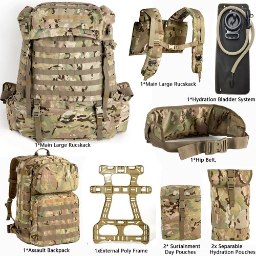 Zaino grande 160L MT Pack zaino tattico militare FLIBE telaio cintura tattico - Foto 6 di 28