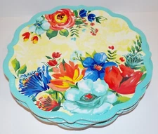 LOVELY SET OF 4 PIONEER WOMAN MELAMINE DELANEY FLORAL TEAL 10 3/4" DINNER PLATES
