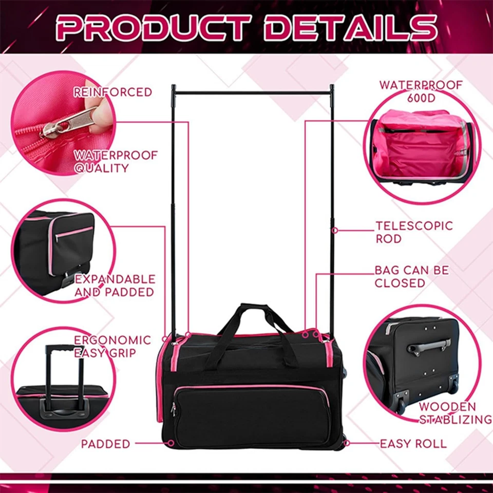 24inch Dance Bag Suitcase Garment Rack Duffel Rolling Luggage Upright Storage - image 4 of 4