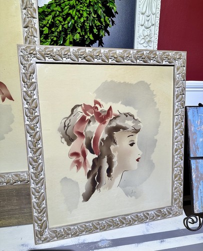 PairOf VTG 1940'sArtist Signed Sue Portrait Framed Watercolors Newman Decor21x19 - Picture 5 of 24