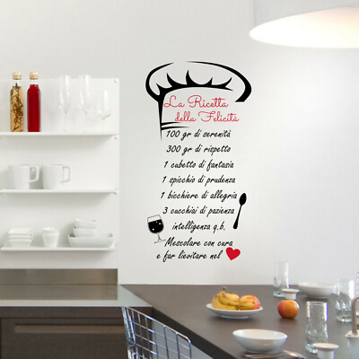 Wall Stickers Frasi Cucina Ricetta Della Felicita 55 X 100 Adesivo Murale A0678 Ebay