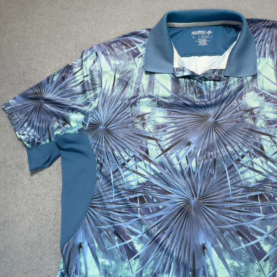 Reel Legend Shirt Adult Large Blue Geometric Polo Stretch Reel Tec Palm Fronds - Image 3 of 4