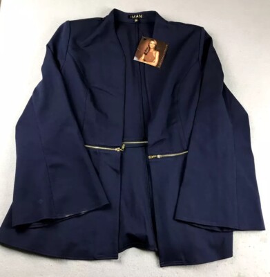 Iman Jacket Womens XL Blue Zip Crop Flared Sleeves  Open Lightweight Coat NWT *