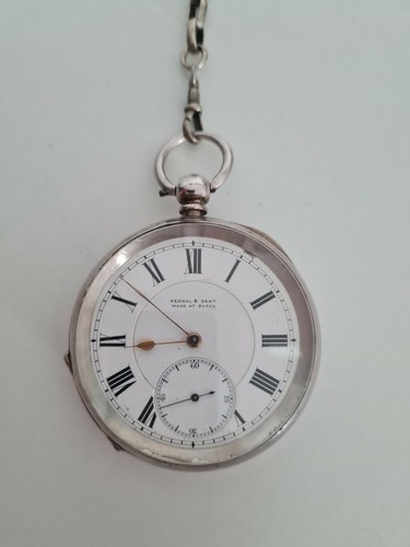 Taschenuhr Pocket Watch Kendal Dent Silber inkl. antik. Aufzugsschlüsselkette - Bild 2 von 5