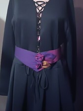 Vintage 80's belt size 6 silk rouched with 3 roses adjustable buttons