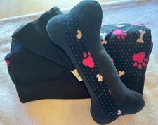 NEW Reversible Pink Paw Print and Denim Blanket  Bone Set - Large