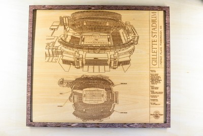 Gillette Stadium New England Blueprint Wood Engraved Display