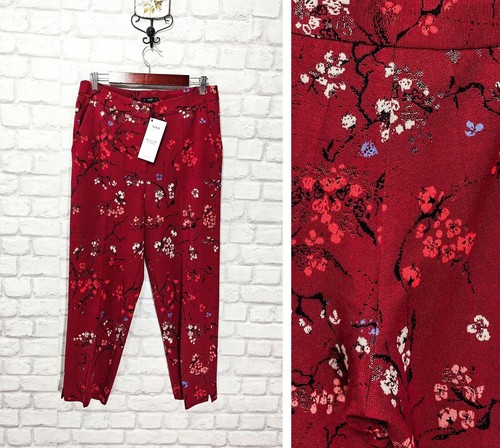 IVKO Wool Cherry Blossom Jacquard Pants Trousers Floral Pattern Size 42 / XL NWT