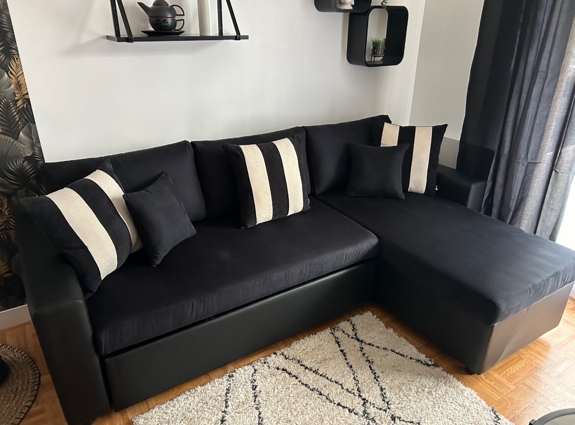 Canapé convertible d'angle réversible 3 places avec coffre de rangement gris