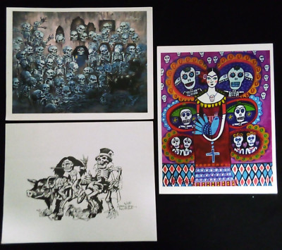 3 DEVIANT ART PRINTS 9X11 ADAM GEYER COMIC BOOK ARTIST SKELETON SUGAR SKULLS k