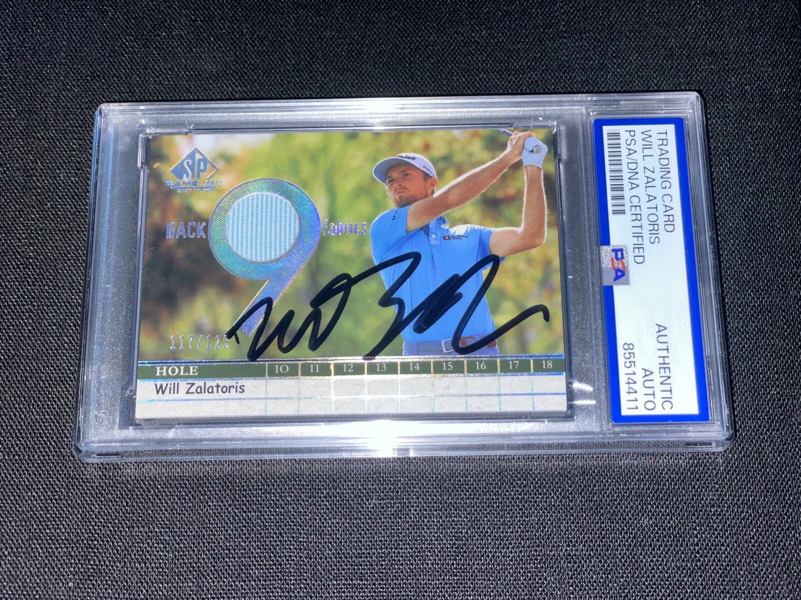Will Zalatoris Autographed Signed 2024 SP Game Used Back 9 Fabrics Spectrum Card PSA Slabbed 