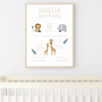 New Baby Gift | Newborn Gift | Birth Detail | Birth Print | Personalised Safari