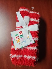 NWT Women's Lined Soft Thermal Slipper Socks Striped Red White Color.Size 4-10