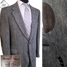 Vinatge Stafford Harris Tweed Men Blazer 42R Gray H.bone Sport Coat Jacket USA