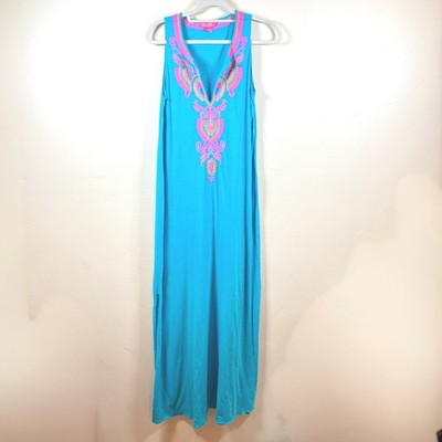 Lilly Pulitzer Nolia Cover-Up Maxi Dress Turquoise Oasis Women Small NWOT ''READ''