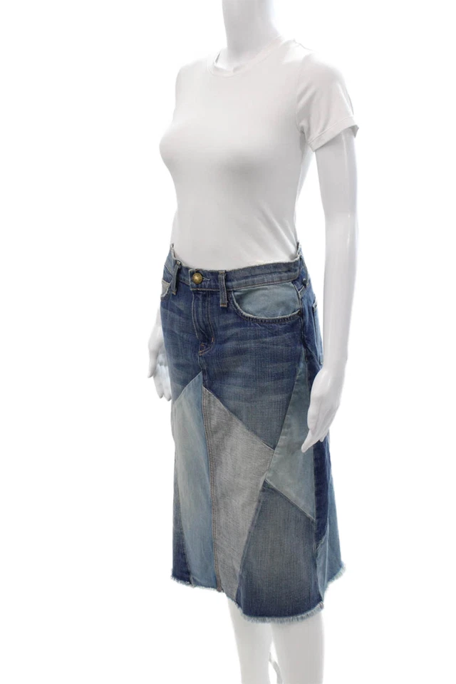 Current/Elliott Women A-Line Skirt Blue Geometric Cotton Size 0 - Image 2 of 4