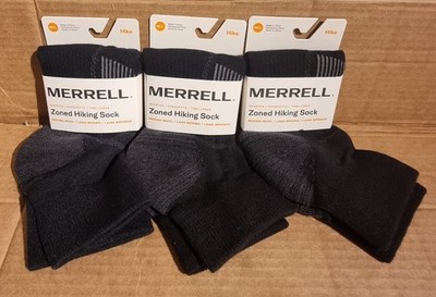 Merrell Zoned Hiking Merino Wool Quarter Socks in Black, 3 Pack Bundle Size: M/L