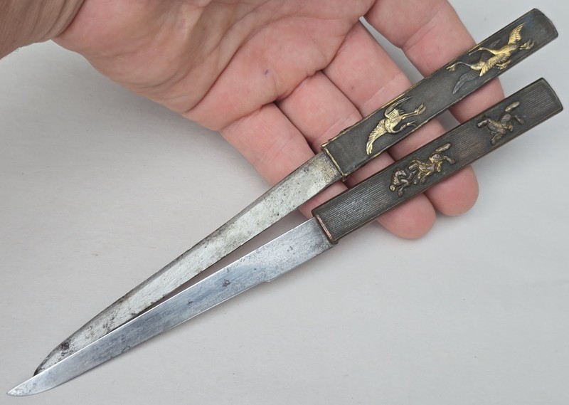2 Old VTG Antique Japanese Bronze Sword Kozuka Kogai Shakudo Nanako Original Lot