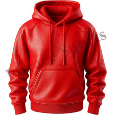 Men's Red Premium Leather Hoodie Handmade Genuine Lambskin Leather Jacket Coat