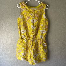 Gap Kids Small Yellow Boho Floral Linen Cotton Romper Pockets Vacation Preppy