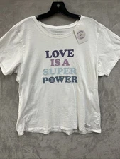 Life Is Good T Shirt Women’s XL White 100% Cotton Love Is A Super Power Tee