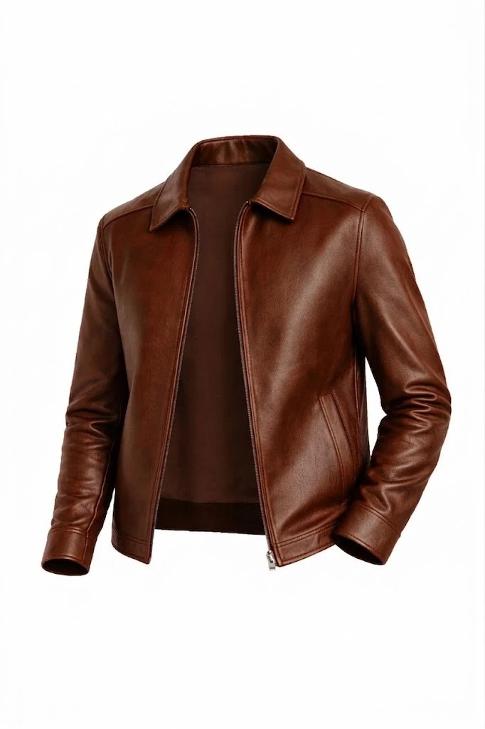 Men’s Premium Brown Cafe Racer Leather Jacket - Soft Handmade Biker Streetwear