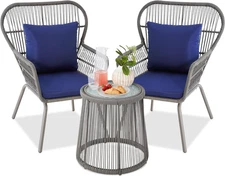 3-Piece Patio Conversation Bistro Set, Outdoor All-Weather Wicker Furniture for 