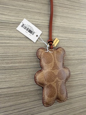 NWT Coach Teddy Bear Puffy Bag Charm in Signature Canvas Brass Tan